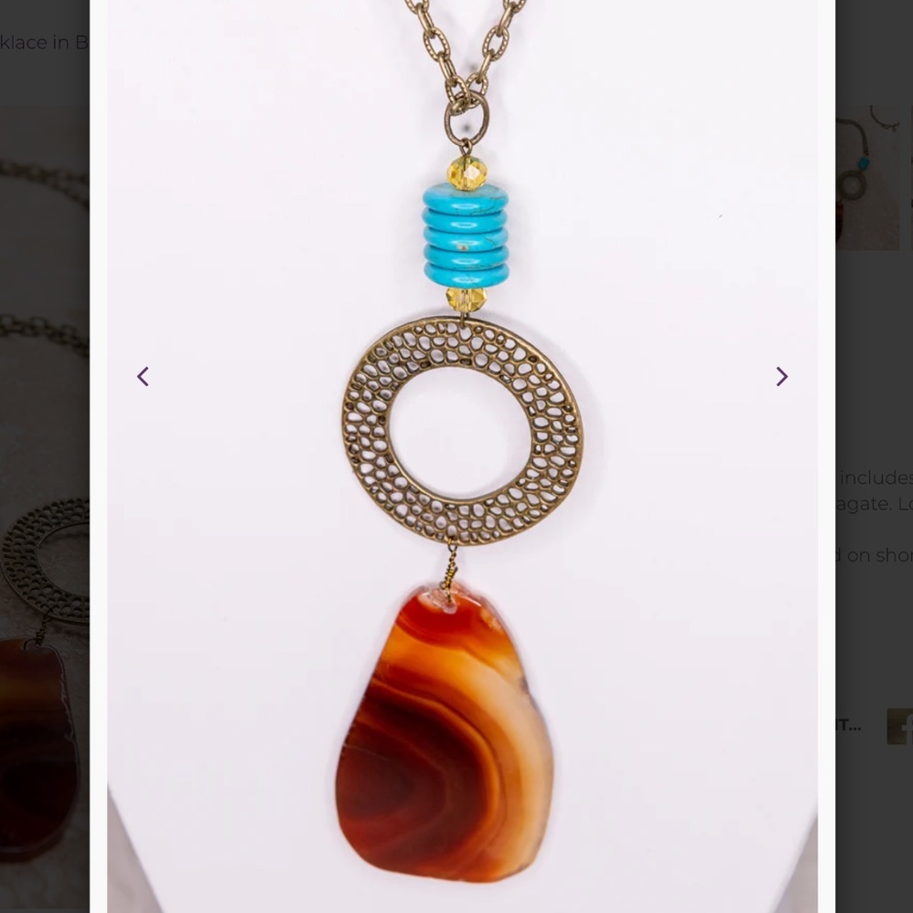Bohemian “ Marcela “ Boho Chain Link Necklace with Bronze Ring and Pendant R2A - Picture 3 of 5